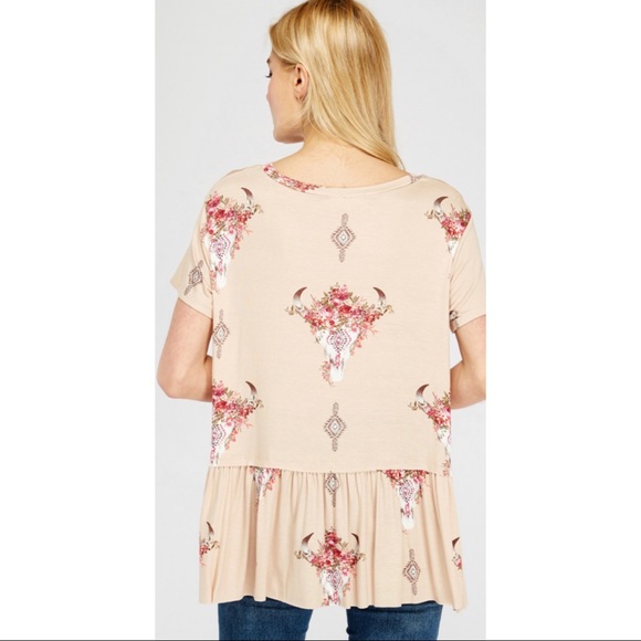Floral Cow Skull Peplum Tee - Picture 4 of 11